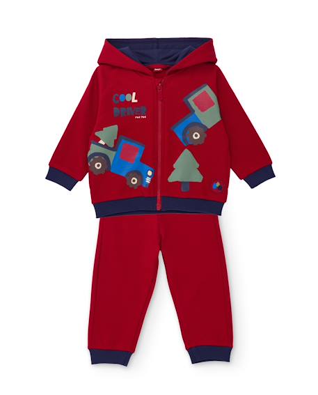 Ensemble garçon en molleton avec sweat zippé à capuche Rouge 2 - vertbaudet enfant 