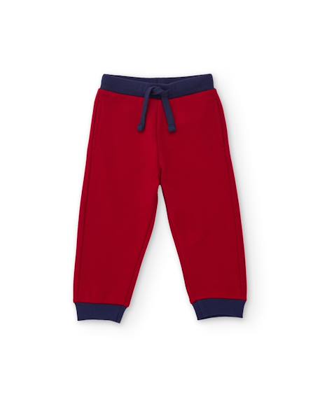 Pantalon garçon en molleton avec taille réglable et cordon contrasté Rouge 1 - vertbaudet enfant 