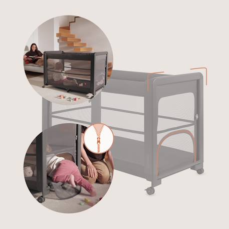 Lit cododo 5en1 patty pliable avec fonction lit parapluie et parc, matelas haute densité et 4 roulettes Beige sand+Grey graphite 11 - vertbaudet enfant 