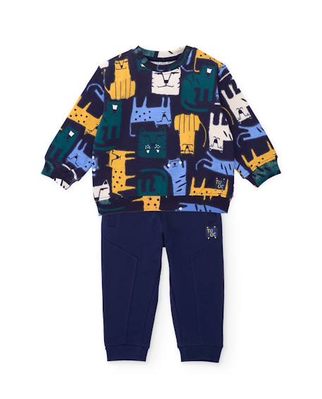 Ensemble en molleton garçon sweat imprimé tigres et pantalon assorti Bleu 2 - vertbaudet enfant 