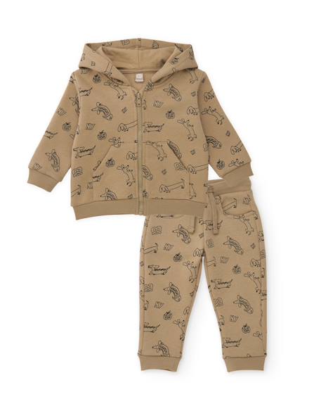 Ensemble en molleton pour garçon avec sweat à capuche et fermeture éclair sur le devant Marron 1 - vertbaudet enfant 