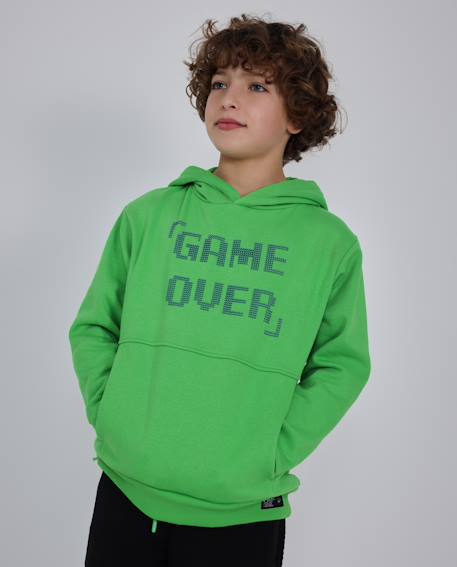 Sweat à capuche pour garçon en molleton avec design jeux vidéo Vert 1 - vertbaudet enfant 
