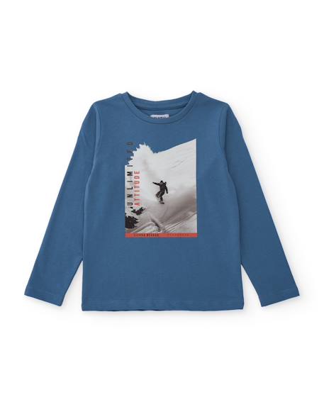 T-shirt garçon en maille avec motif de ski Bleu 1 - vertbaudet enfant 