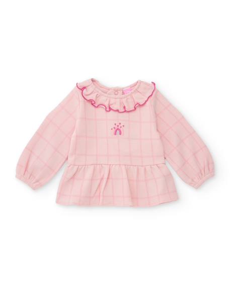 Ensemble bébé avec blouse à volants en tissu plat et leggings en maille Rose 2 - vertbaudet enfant 