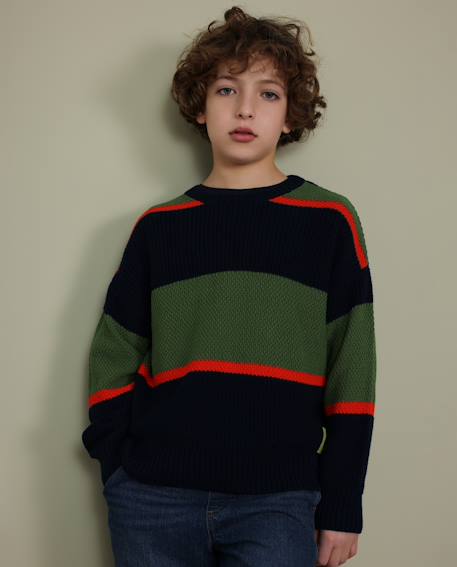 Pull garçon en tricot avec rayures contrastées et tons vifs Bleu 1 - vertbaudet enfant 