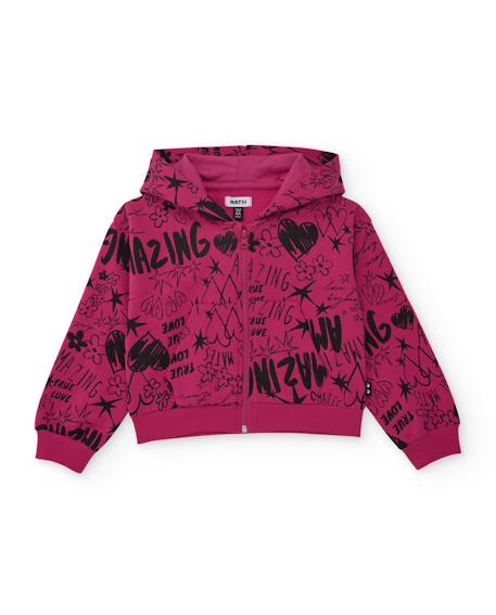 Ensemble fille en maille avec sweat-shirt imprimé en lettres et pantalon large Rose 2 - vertbaudet enfant 