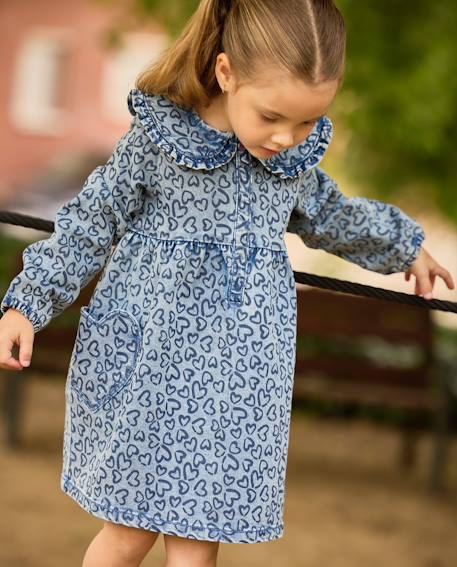 Robe en jean bébé fille à imprimé cœurs et matière douce Bleu 1 - vertbaudet enfant 