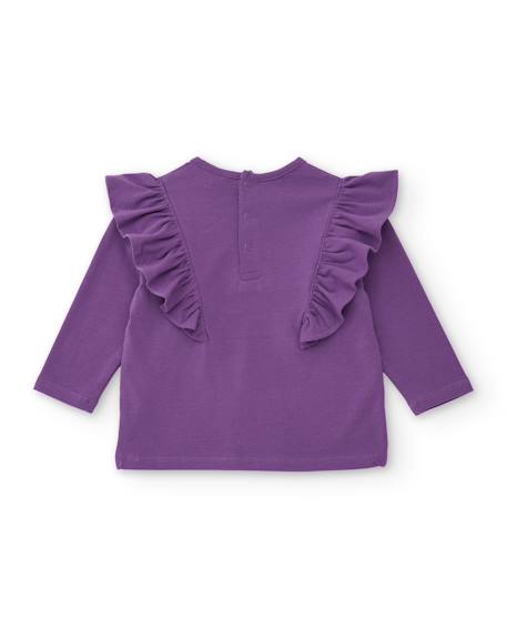 T-shirt en jersey fille à volants aux épaules et motif fantaisie Violet 2 - vertbaudet enfant 