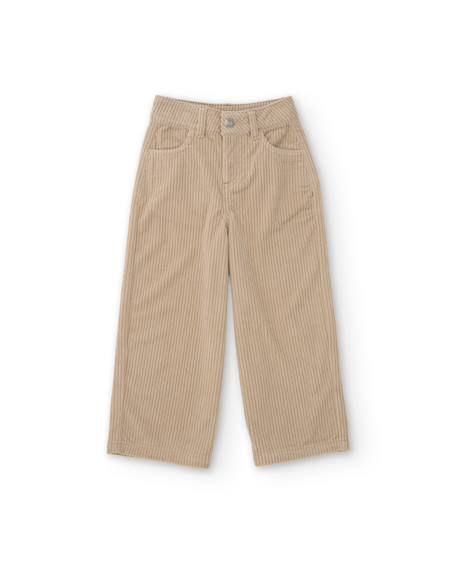 Pantalon fille en velours côtelé avec coupe droite et poches latérales Beige 1 - vertbaudet enfant 