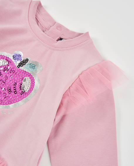 T-shirt bébé fille en jersey à volants et détails sequins Rose 3 - vertbaudet enfant 