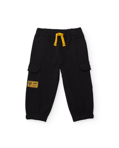 Pantalon de jogging garçon en molleton avec poches latérales Noir 1 - vertbaudet enfant 