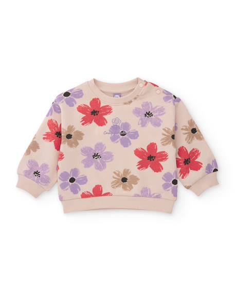 Ensemble en molleton pour bébé fille avec sweat à motif floral et pantalon assorti Beige 2 - vertbaudet enfant 
