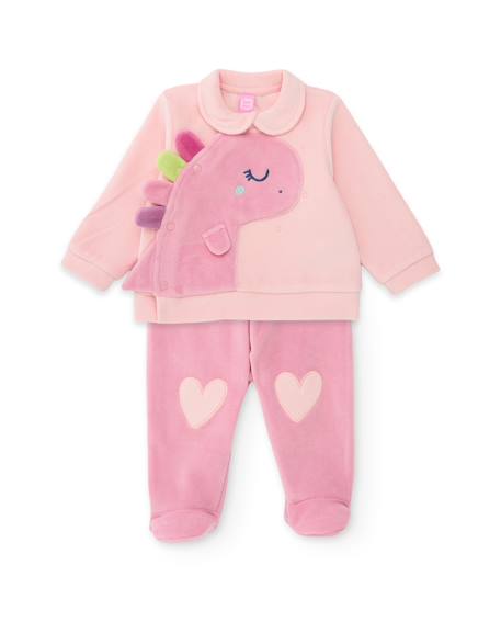 Ensemble en maille pour bébé avec t-shirt dinosaure Rose 1 - vertbaudet enfant 