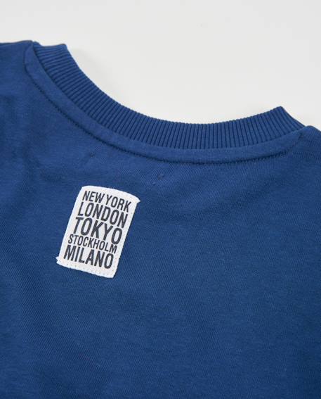 Sweat garçon en maille avec imprimé urbain et zip latéral Bleu 3 - vertbaudet enfant 