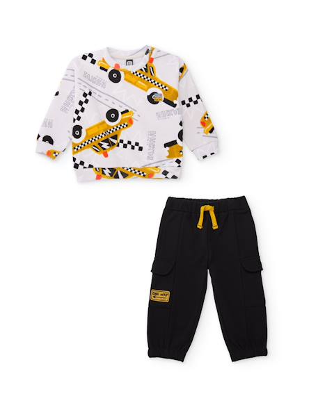 Ensemble bébé garçon en molleton avec sweat motif taxi et pantalon assorti Blanc 1 - vertbaudet enfant 