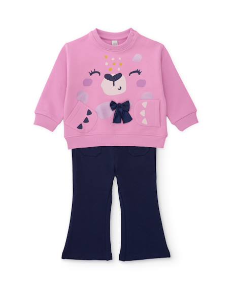 Ensemble fille en molleton avec sweat graphique et pantalon assorti Rose 1 - vertbaudet enfant 