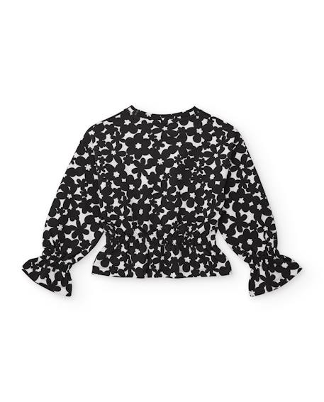 Sweat pour fille en molleton avec imprimé floral et poignets froncés Noir 2 - vertbaudet enfant 