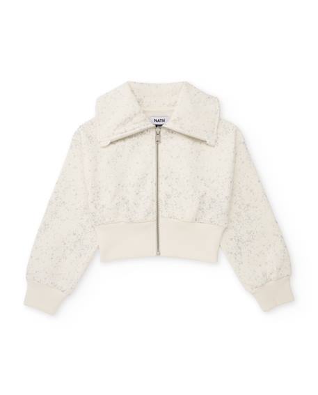 Sweat-shirt fille en molleton avec fermeture éclair et col haut Blanc 1 - vertbaudet enfant 