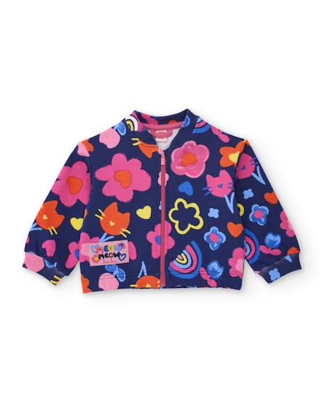 Veste zippée fille en molleton à imprimé floral Bleu 1 - vertbaudet enfant 