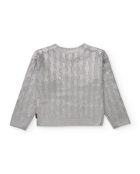 Pull fille en tricot côtelé avec touches argentées Gris 3 - vertbaudet enfant 