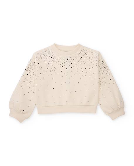 Sweat-shirt fille en molleton avec pierres décoratives et poignets élastiques Blanc 2 - vertbaudet enfant 