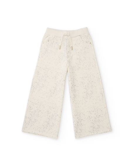 Pantalon pour fille en molleton avec coupe ample et imprimé subtil Blanc 1 - vertbaudet enfant 