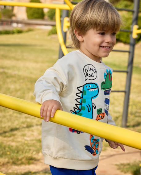 Sweat bébé garçon en molleton chaud à motif dinosaures Blanc 1 - vertbaudet enfant 