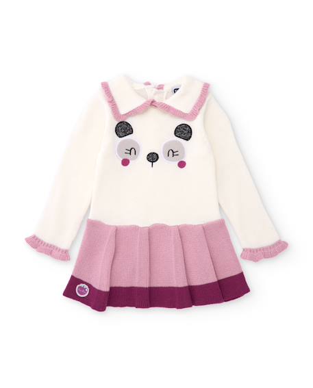 Robe fille à manches longues en tricot avec volants Blanc 1 - vertbaudet enfant 