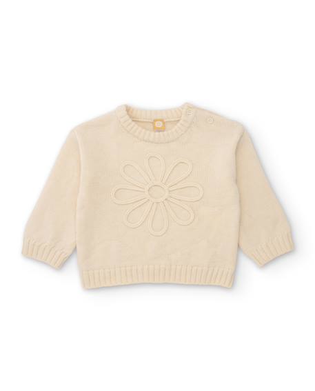 Pull en tricot pour fille avec détail floral et toucher doux Blanc 1 - vertbaudet enfant 