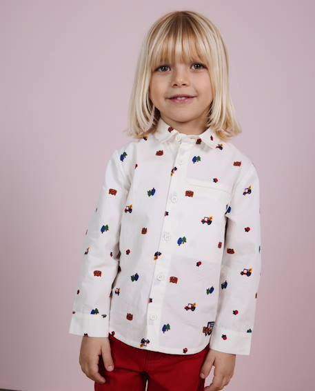 Chemise garçon en toile imprimée avec boutons devant Blanc 1 - vertbaudet enfant 
