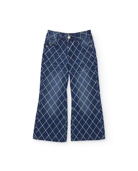 Jean fille avec imprimé géométrique et coupe droite Bleu 1 - vertbaudet enfant 