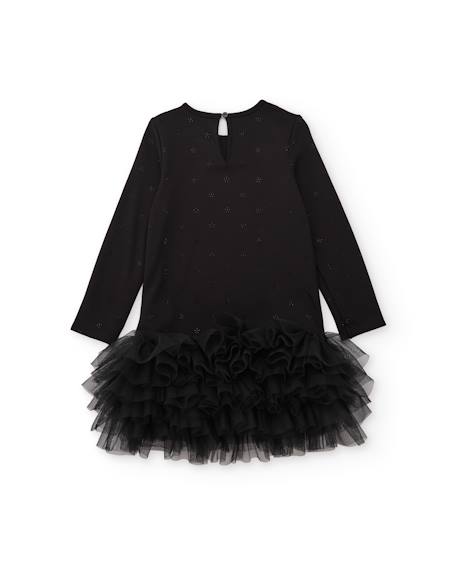 Robe fille en maille avec volants en bas et manches longues Noir 3 - vertbaudet enfant 
