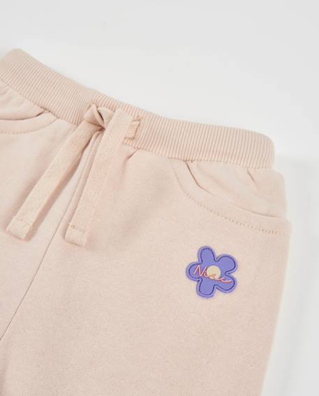Pantalon en molleton pour fille avec broderie de fleurs et toucher doux Beige 3 - vertbaudet enfant 