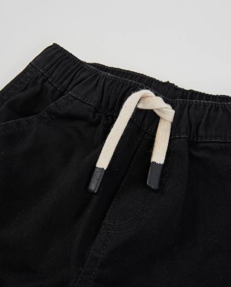 Pantalon jogger garçon en sergé avec poches et cordon de serrage Noir 4 - vertbaudet enfant 