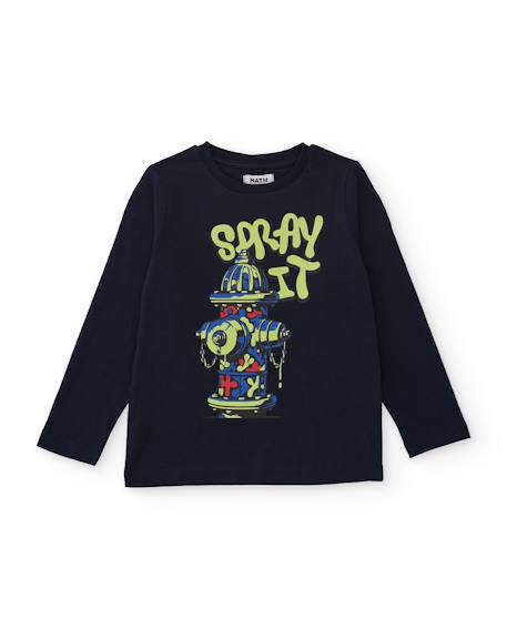 T-shirt garçon en jersey avec imprimé graffiti Bleu 1 - vertbaudet enfant 