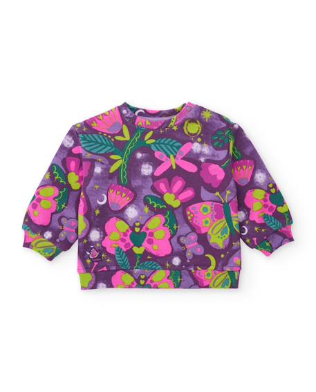 Sweat en molleton bébé fille imprimé papillons à col rond Violet 2 - vertbaudet enfant 