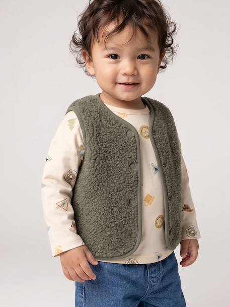 Gilet bébé sherpa à pressions vert 2 - vertbaudet enfant 