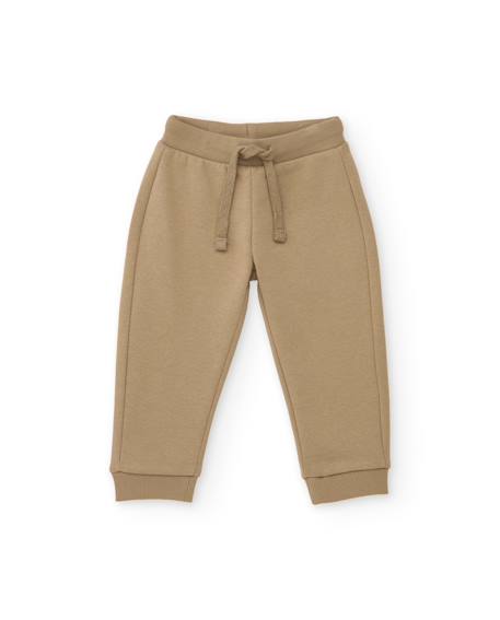 Pantalon en molleton pour garçon avec chevilles côtelées et cordon de serrage Marron 1 - vertbaudet enfant 