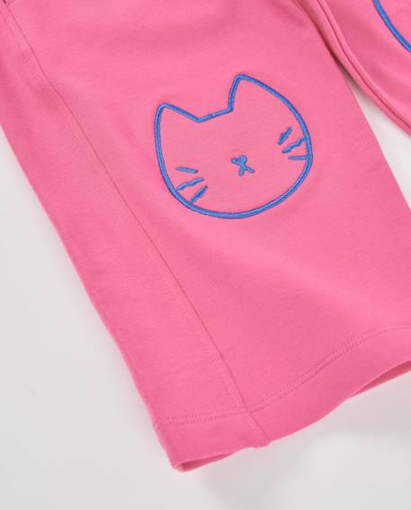 Pantalon fille en molleton avec broderie et taille élastique Rose 4 - vertbaudet enfant 