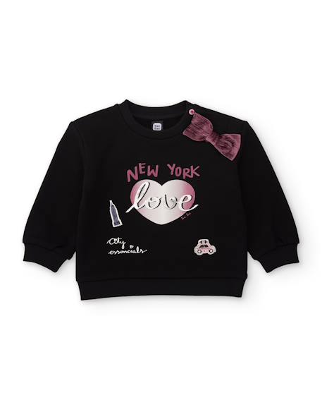 Sweat fille en molleton doux avec imprimé cœur Noir 1 - vertbaudet enfant 