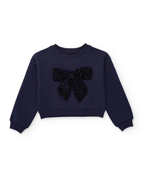 Sweat fille en molleton avec nœud décoratif et poignets côtelés Bleu 2 - vertbaudet enfant 