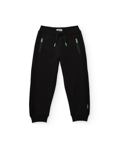 Pantalon en molleton pour garçon avec broderies latérales et zips contrastés Noir 2 - vertbaudet enfant 