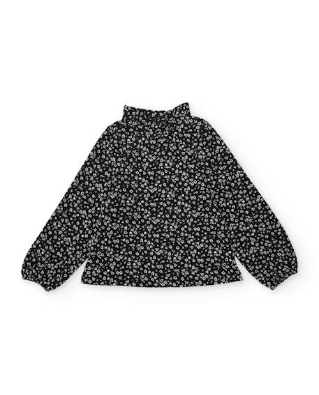 Blouse fille en toile avec col montant et imprimé floral Noir 1 - vertbaudet enfant 