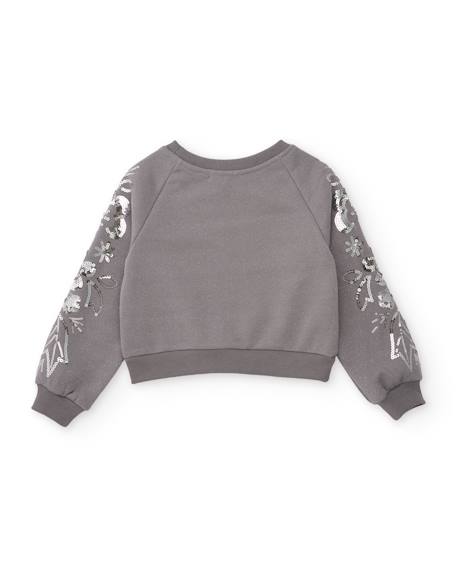 Sweat-shirt fille en molleton avec design floral en sequins sur les manches Gris 3 - vertbaudet enfant 