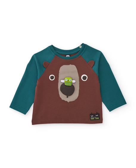 T-shirt garçon en jersey à motif ours et manches longues Marron 1 - vertbaudet enfant 