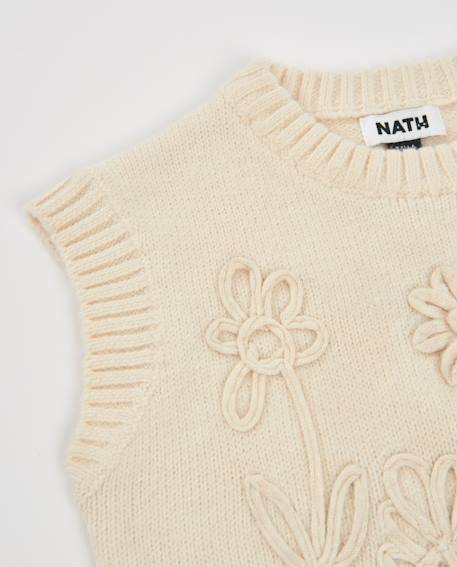 Gilet fille en tricot avec broderie florale en relief Beige 4 - vertbaudet enfant 