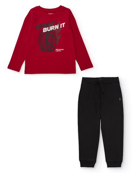 Garçon-Ensemble-Ensemble garçon avec t-shirt en coton imprimé et pantalon jogger