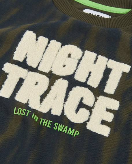 Sweat garçon en molleton avec message imprimé et détails vert olive Vert 4 - vertbaudet enfant 