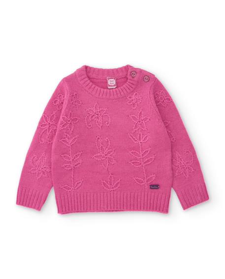 Pull en tricot fille à motif floral et boutons à l'épaule Rose 1 - vertbaudet enfant 