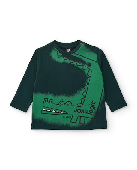 T-shirt bébé garçon en jersey à manches longues et imprimé crocodile Vert 1 - vertbaudet enfant 